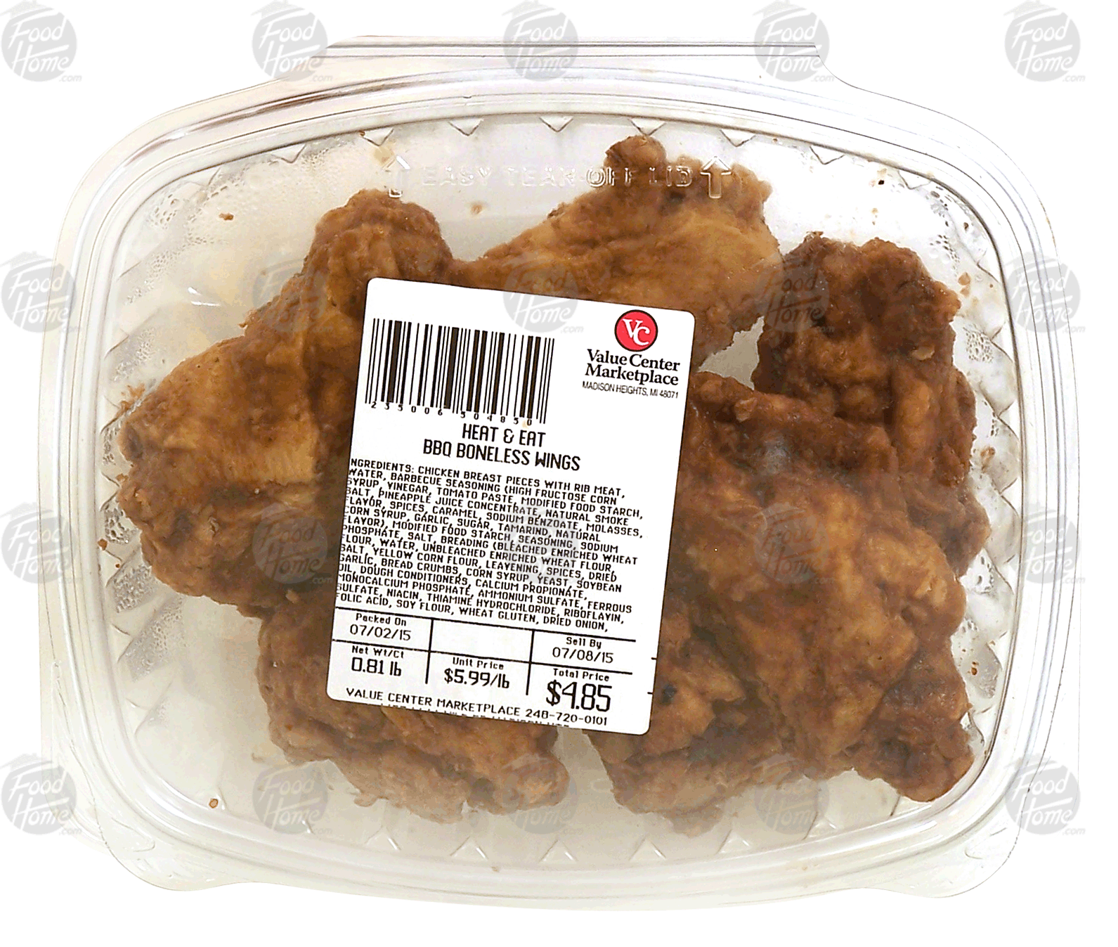 Value Center Market  boneless chicken wings, bbq, bonless, heat & eat, price per pound Full-Size Picture